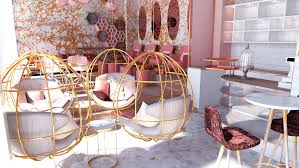 A Chic Blush Concept That Combines Nail Art Hair Glamour And Sweet Sweet Milkshakes All Cafe Interior Design Nail Salon Interior Design Salon Interior Design