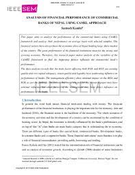Management capability, financial performance, commercial banks, earnings analysis, liquidity analysis. Pdf Analysis Of Financial Performance Of Commercial Banks Of Nepal Using Camel Approach Ieee Sem Journal Academia Edu