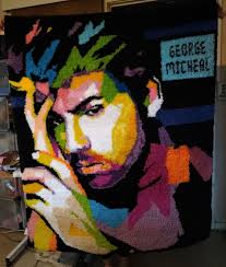 3' x 3' latch hooked rug with hairy butterfly appearance