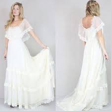 Vtg 60s 70s Cream Sheer Boho Hippie Wedding Prairie Lace Draped Maxi Bridal Dress Wedding Dresses Hippie Wedding Dresses Best Wedding Dresses