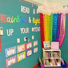 Jessica Ann Stanford On Instagram Firstgradewithmissrigas Rainbow Is A Great Idea Rainbow Theme Classroom Reading Corner Classroom Preschool Classroom Decor