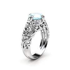 As you browse vintage style 18k and 14k white gold settings for loose stones of all shapes and sizes, note that exact center stone measurements for these antique white gold ring mountings with no stones can be found on the ring item pages, and also that our vintage style white gold ring settings with no stones and white gold semimounts can also. Amazon Com Aquamarine Engagement Ring 14k White Gold Ring Vintage Engagement Ring Handmade