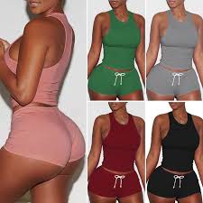 Women Summer 2piece Set Crop Top And Shorts Bodycon Outfit Short Sport Jumpsuit Bodycon Outfits Crop Top And Shorts Trendy Party Outfits