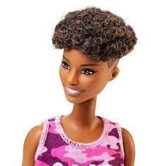 Barbie Fashionistas Doll With Short Curly Brunette Hair Wearing A œgood Vibes Onlya Camo Tank Shorts And Accessories For 3 To 8 Year Olds In 2021 Black Girl Short Hairstyles Curly Hair