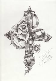 Draw a rosette or rose blossom beside the cross. Cross With Flowers Drawing At Paintingvalley Com Explore Collection Of Cross With Flowers Drawing