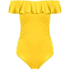 Off The Shoulder Ruffle One Piece Swimsuit 330 Uyu Liked On Polyvore Featuring Swimwear One Piece S Off The Shoulder Swimsuit One Piece Swimsuit Swimsuits