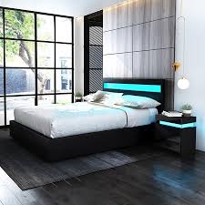 Getting cozy with white wood bedroom furniture. King Pu Leather Gas Lift Storage Bed Frame Wood Bedroom Furniture W Led Light Black Crazy Sales