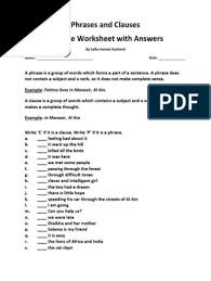 Students write two words relating to each relative pronoun in the 'my wordlist' column on the card, without showing their answers to anyone. Phrases And Clauses Practice Worksheet