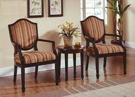 See more ideas about accent chairs, furniture, mattress furniture. Kf0026 3 Pc Walnut Finish Wood Accent Chairs And Side Table Upholstered With A Striped Print Fabric