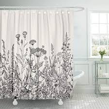 Black And White Floral Shower Curtain Amazonsmile Emvency Shower Curtain Floral Border Herbs And Wild Flowers Botanical Engraving B Floral Shower Curtains Boho Shower Curtain Black Shower Curtains