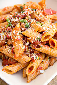 Penne Pasta In Roasted Garlic Tomato Sauce And Italian Chicken Sausage