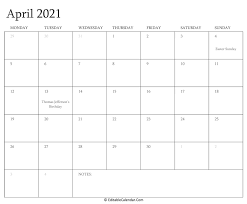 April 2021 calendar wallpaper free download for desktop background in high definition. Editable Calendar April 2021