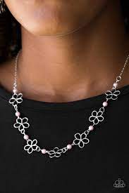 Paparazzi Always Abloom Pink Flower Pearl Sakura Necklace Pink Necklace Necklace Short Necklace