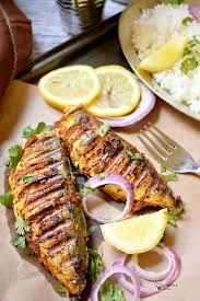 Fish Tikka Recipe Grilled Mackerel Served On A Plate Tandoori Fish Mackerel Recipes Grilled Fish Recipes