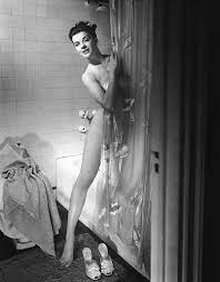 Shower art can be taken literally: Woman Behind Shower Curtain Poster By George Marks