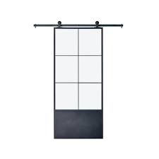 Colonial Elegance 37in X84in X3 In Broadway Epoxy Coated Steel Frame W Clear Tempered Glass Barn Door Interior Sliding Door Hardware Kit Kmctbwc 37bl The Ho Glass Barn Doors Interior Glass Barn Doors Sliding