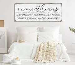 1 Corinthians 13 Wood Sign Bedroom Wall Decor Love Is Patient Etsy Above Bed Decor Master Bedroom Wall Decor Bed Decor