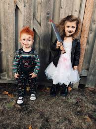 Chucky And His Bride Sibling Costumes Toddler Duo Costumes Chucky A Scary Kids Halloween Costumes Halloween Costumes For Kids Halloween Costume Toddler Girl