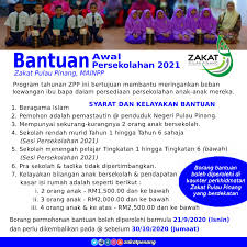 Berikut dikongsikan adalah maklumat tentang bantuan awal persekolahan zakat pulau pinang termasuk memaparkan tarikh, syarat kelayakan 1. Bantuan Awal Persekolahan Zpp Bagi Zakat Pulau Pinang Facebook