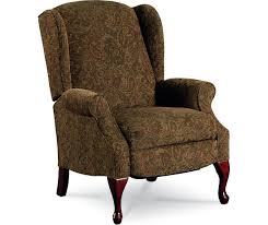 this eye pleasing hampton high leg recliner has tightly rolled arms and queen anne legs its hide a chaise des high leg recliner wingback chair lane furniture
