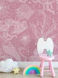Kids Wallpaper Self Adhesive Nursery Mermaid Wall Mural Removable Peel And Stick For Childroom Underwater Wallpapers Kids Wallpaper Wall Murals Nursery