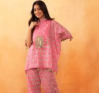 Rang by Indya Floral Printed Regular Pure Cotton Kafthan Kurti with Trousers