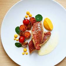 Pan Seared Red Mullet Roasted Yellow Carrot Puree Sweet Potato Fondant Shallots Cherry Tomato Orange Olive Oil Buttermilk Red Mullet Carrot Puree Roast Dinner