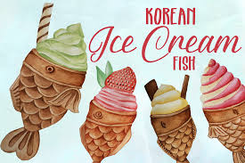 Another popular frozen korean treat is merona melon flavor popsicles. Korean Fish Ice Cream By Dream In Watercolor Thehungryjpeg Com
