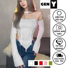 Áo croptop tay dài trễ vai dáng ôm XXX - áo kiểu nữ xẻ tà chất thun gân mềm  mịn