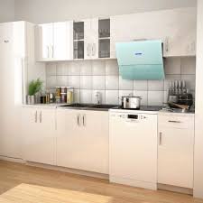 Vidaxl Vidaxl Armoires De Cuisine 7 Pcs Avec Hotte Blanc Brillant Rangements Placards Et Tiroirs Rue Du Commerce