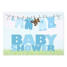 Baby shower resources and ideas. Baby Clothesline Blue Boys Baby Shower Invitation Card