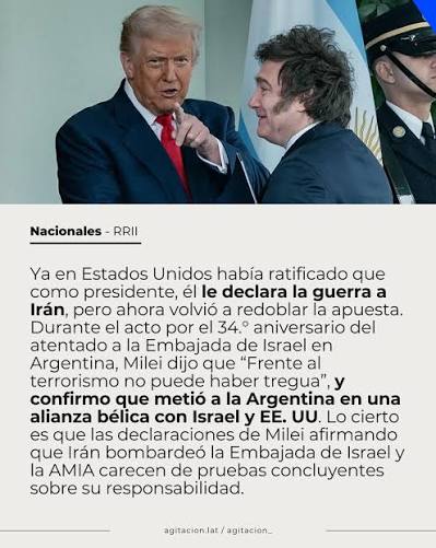 Argentina | Milei ratifica una alianza bélica con EEUU e Israel para  combatir a Irán 19.03.2026. Mientras escala el conflicto en Medio Oriente,  el gobierno de Javier Milei vuelve a alinear a
