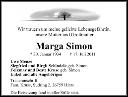 Traueranzeigen von Marga Simon