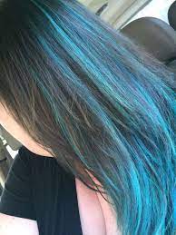Aqua Teal Turquoise Peacock Blue Highlights On Brown Hair L O V E Brown Hair With Highlights Blue Highlights In Brown Hair Dyed Hair Inspo