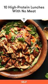 10 High Protein Lunches With No Meat Protein Packed Meals Protein Lunch Healthy Eating Recipes