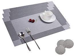 Dining table mat price is not very high and you can buy these mats in sets of four or six. Table Mats Set Of 8 Dining Table Place Mats Washable Placemats Non Slip Heat Resistant Pvc With Singel Border Decoration Rectangle 45x30cm And Sets Of 8 Coasters For Kitchen And Dining Room Buy
