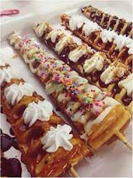 Waffles On A Stick Various Toppings Fair Food Recipes Dessert Waffles Desserts