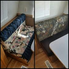 Camper Cushions Remodel Seat Cushion Made With Vinyl Fabric For Easy To Wipe Up The Back Rest Are Ma Remodeled Campers Vintage Camper Remodel Camper Cushions