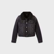 Girls Sherpa Denim Jacket Art Class Black S In 2020 Sherpa Denim Jacket Denim Jacket Jackets
