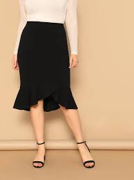 Plus Asymmetrical Ruffle Hem Solid Skirt