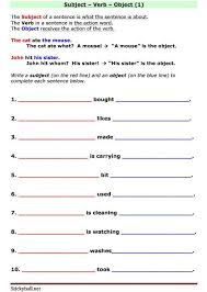 Esl Grammar Introduction To Subject Verb Object Stickyball Net Esl Resources Subject And Verb Kindergarten Worksheets Verb Worksheets