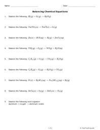 (coefﬁcients equal to one (1) do not need to be shown in your answers). Balancing Chemical Equations Grades 11 12 Free Printable Tests And Worksheets Helpteaching Com