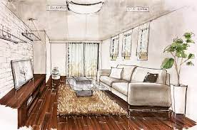 踏んだり蹴ったりな1日٩ ᐛ و お疲れ様でした アラが目立つダークの床が苦手ですが 色鉛筆で多少ごまかせてる気がする 内観パース 建築パース 手描きパース copic pastel archisketcher a インテリアデザインのスケッチ インテリア パース