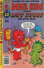 He's holding a dark red pitchfork and pointing to a little, red spark. Pin On Hot Stuff The Little Devil Harvey Comics