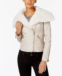 Guess Faux Fur Trim Faux Leather Moto Jacket Coats Women Macy S Faux Leather Moto Jacket Motorcycle Jacket Women Jackets