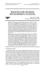 Pdf Policies For Tourism Development In Kenya