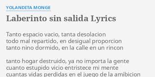 Laberinto Sin Salida Lyrics By Yolandita Monge Tanto Espacio Vacio Tanta