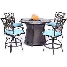 Hanover Traditions 5 Piece Bronze Frame Patio Set With Blue Cushions Lowes Com Fire Pit Dining Set Fire Pit Table Patio Dining Set
