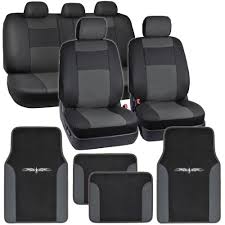 Synthetic Leather Car Seat Covers Carpet Floor Mats Black Charcoal Gray Leather Car Seat Covers Leather Car Seats Seat Covers