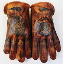 Indian Hendee Moto Icon Custom Leather Gloves Greezmunky Kustoms Leather Gloves Leather Work Gloves Leather Art